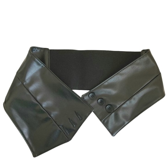 Western Black faux leather Corset Wide waist Belt button underbust statement - Picture 5 of 11